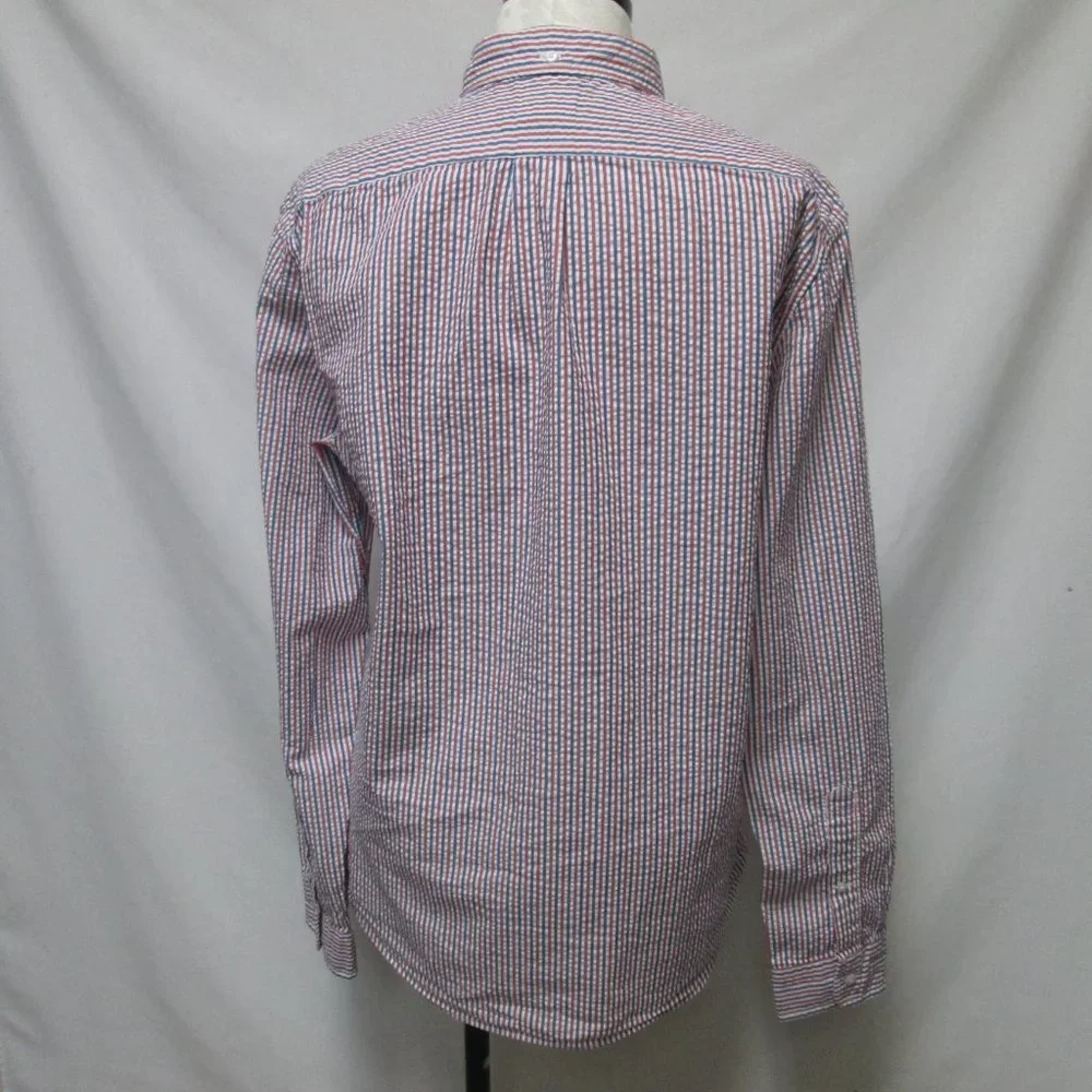 J Crew Vintage Seersucker button down collar shirt Men Cotton Size Sz Medium Md